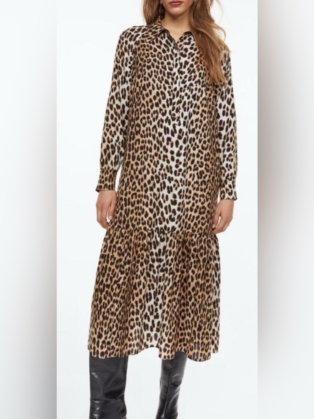H&M Large Leopard Print Tiered Maxi Dress NWOT Viscose